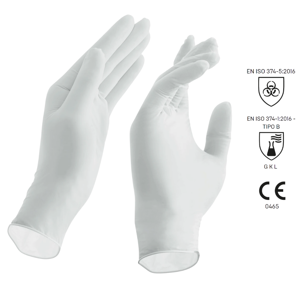 Guanti monouso in nitrile, senza polvere, colore bianco - 100 pz.