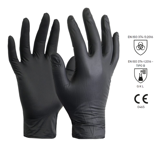 Guanti monouso in nitrile, senza polvere, colore nero - 100 pz.